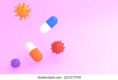 3DCG Image Of Coronavirus, Capsule, And Antiviral Drug