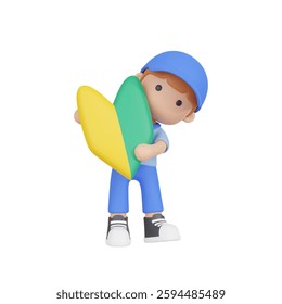 3DCG | A young man in work clothes holding a beginner's mark