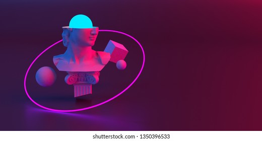 3d-illustration of an abstract composition of sculpture and primitive objects