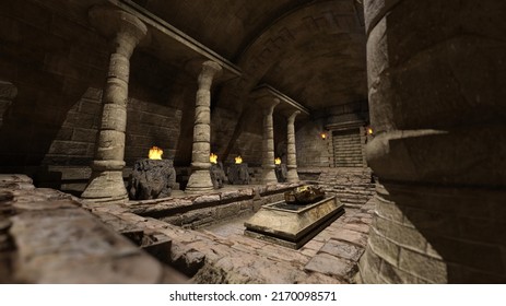 3D-Illustration Of An Ancient Egyptian Temple And Tomb Room For Background Usage