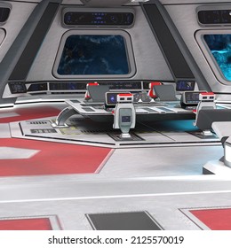 3D-illustration Of The Command Center In A Science Fiction Starship