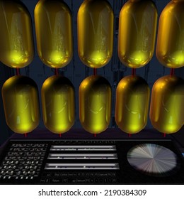 3D-illustration Of The Command Room In A Science Fiction Starship. 3D Illustration