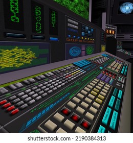 3D-illustration Of The Command Room In A Science Fiction Starship. 3D Illustration