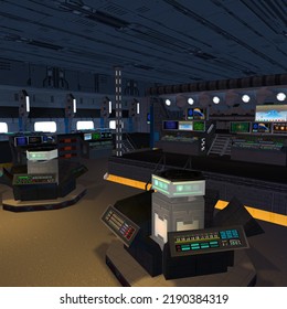 3D-illustration Of The Command Room In A Science Fiction Starship. 3D Illustration