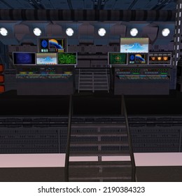 3D-illustration Of The Command Room In A Science Fiction Starship. 3D Illustration