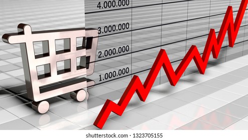 3D-illustration, Development of sales figures
