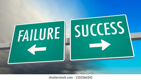 3D-illustration, Failure or Success Guideposts 