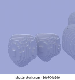 3D-Illustration of floating objects made of white cuboids with light blue background