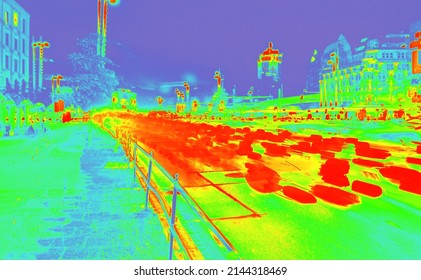 3D-Illustration Of An Infrared View Of Heavy Fast Moving Traffic - Motion Infrared Map