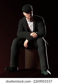 3D-illustration of a man from 1920 in a traditional outfit. could be a gangster or a hitman. 3D Illustration