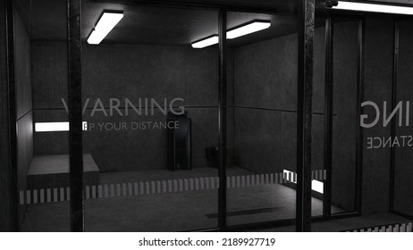 3D-Illustration Of An Modern Empty Prison Cell, No Prisoner. 3D Illustration