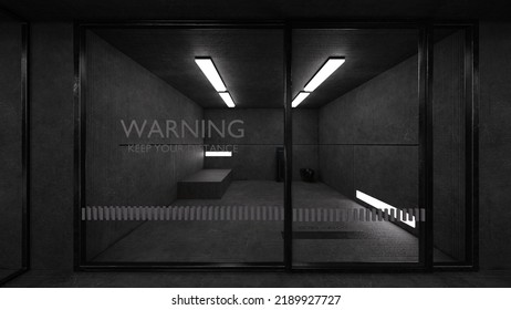 3D-Illustration Of An Modern Empty Prison Cell, No Prisoner. 3D Illustration