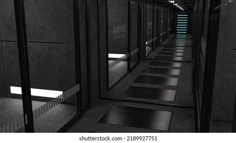 3D-Illustration Of An Modern Empty Prison Cell, No Prisoner. 3D Illustration