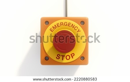 3D-Illustration of orange and yellow kill switch button for manual control of machinery on factory