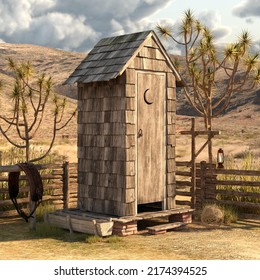 3D-Illustration Of A Outhouse In The Wild West