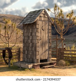 3D-Illustration Of A Outhouse In The Wild West