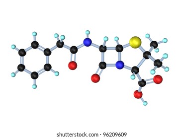 3d-illustration Of Penicillin G Molecule On The White Background.