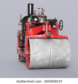 3D-illustration Of A Victorian Steampunk Steamroller. Isolated Rendering Object