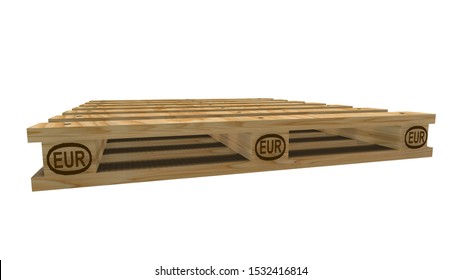 3D-Illustration Wooden Pallet On White Background According To EUR Norm