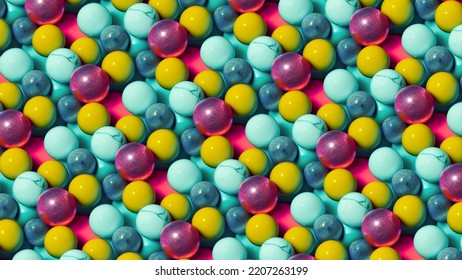 3D-image Of Multicolored Marble Balls. Abstract 8k Wallpaper Background