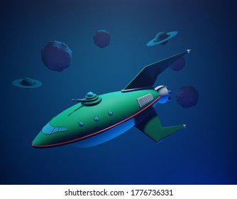 3d-image Spaceship from futurama on the background
