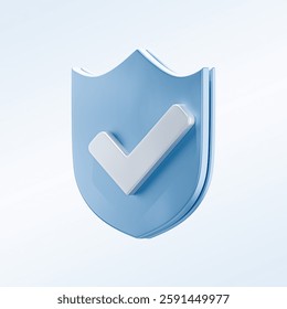 A 3D-rendered blue shield with a white checkmark, symbolizing security, protection, and trust. The modern design represents cybersecurity, verified services, and safety assurance.