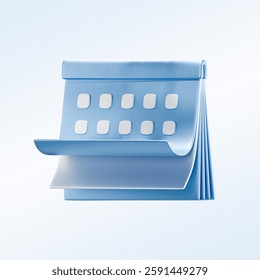 A 3D-rendered desk calendar in blue and white, symbolizing scheduling, planning, and time management. The modern design represents productivity, deadlines, and event organization.