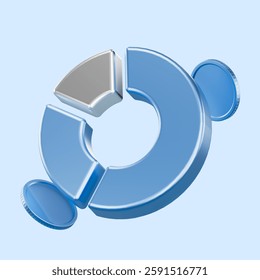 3D-rendered illustration of a segmented pie chart with a magnifying glass, symbolizing data analysis, business intelligence, market research, and financial insights.3D Rendering