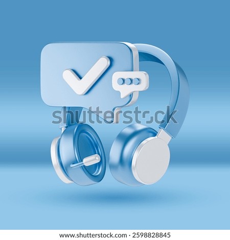 3D-rendered illustration of two floating speech bubbles, one with a checkmark and another with three dots, symbolizing messaging, communication, and online chat on a blue gradient background.