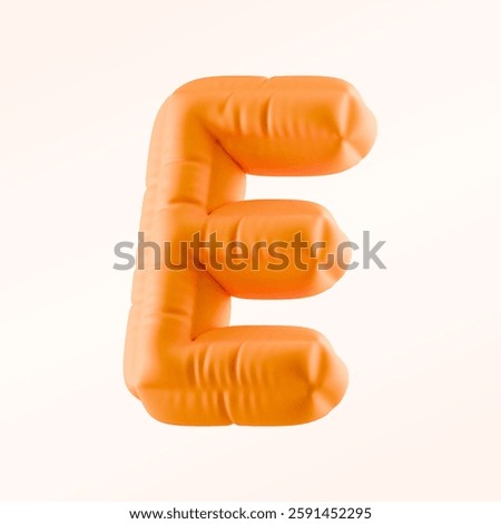 A 3D-rendered inflatable letter "E" with a cushion-like texture in vibrant orange, symbolizing typography, creativity, and artistic lettering against a soft, neutral background.