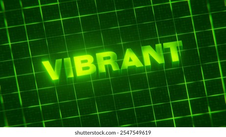 A 3D-rendered pattern of a word on bright neon green lines arranged in a grid pattern.