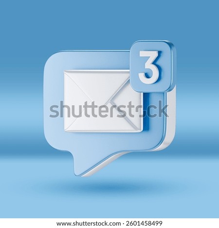 A 3D-rendered speech bubble with an email envelope and a notification badge, symbolizing new messages, email alerts, online communication, and digital correspondence.