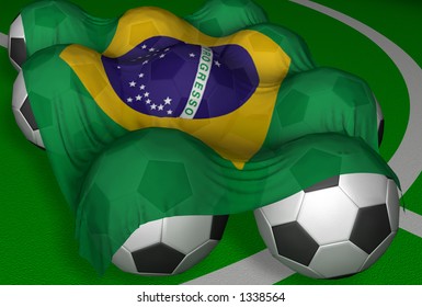 3D-rendering Brazil flag and soccer-balls - competitor of World Championship