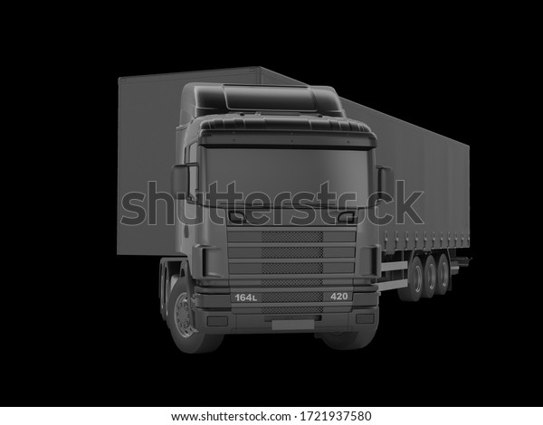 3d-rendering.\
Large white truck with a semitrailer on a black background . Right\
side view. Template for placing graphics.\
