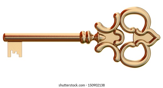 3d-rendering Of An Old Fashioned Golden Key