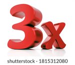 3X Red Letter 3D Rendering - isolated on a white background.