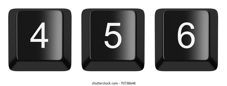 4, 5, 6 black computer keys alphabet isolated on white