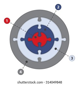 4 Concentric Circles Puzzle - Infographic Presentation Template, On A White Background