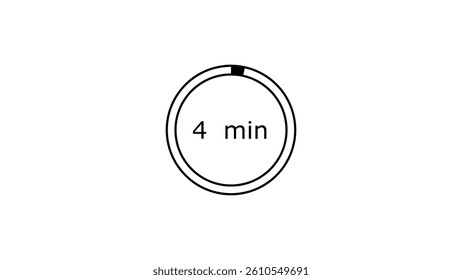 4 minutes, digital countdown timer black color 4k illustration. White background 4k illustration.