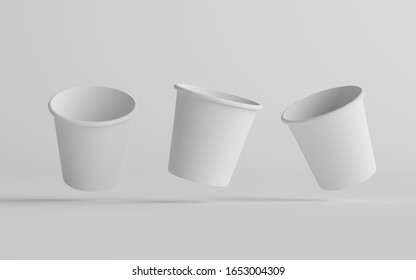 4 Oz. Small Single Wall Paper Espresso  Coffee Cup Mockup  - Three Cups. 3D Illustration