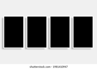 4 Rectangle Photo Frames In Black And White Colors With Clean Rectangular Borders And Elegant Layout. Used As A Collage Template For Your Gallery Pictures Or Photographs With A Classic Old Look Style.