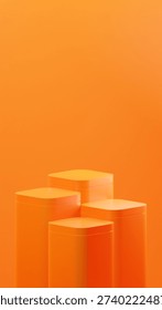 4 rectangular podiums with rounded corners. Luxurious cube podiums in Safety Orange color. 4 podiums arranged randomly.