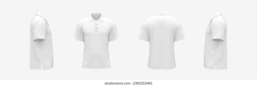 4 side view white blank polo shirt mockup with empty space for you logo or design casual fabric fashion outfit template isolated 3d rendering image - Powered by Shutterstock