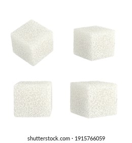 4 Sugar Cube Close-up On White 3d Rendering