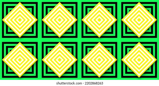 4 X 2 Diamond Shape Pattern With Yellow On White Diagonal Linear Stripes Over Green Square Line Pattern Background 3d Illustration Wallpaper (set-3)