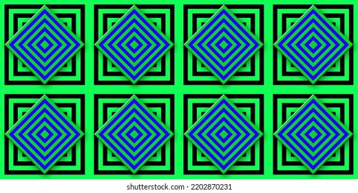 4 X 2 Diamond Shape Pattern With Green On Blue Diagonal Linear Stripes Over Green Square Line Pattern Background 3d Illustration Wallpaper (set-3)