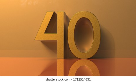 40 Golden Numbers, Yellow Volume Gold, Party, Birthday, Celebrate Anniversary and Wedding Text, Gold Font, Realistic Design Elements, Festive Forty 3d rendering