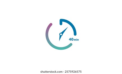 40 minute clock icon timer colorful 4k illustration. Abstract white background 4k illustration.