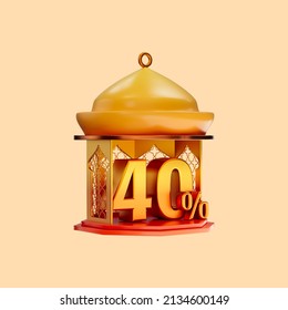 40 Percent Icon Inside Islamic Lantern 3d Render Concept For Ramadan Or Eid Discount Sale Offer 