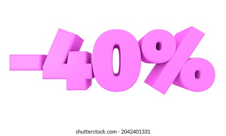 40 Percent off 3d render pink isolated symbol -40%